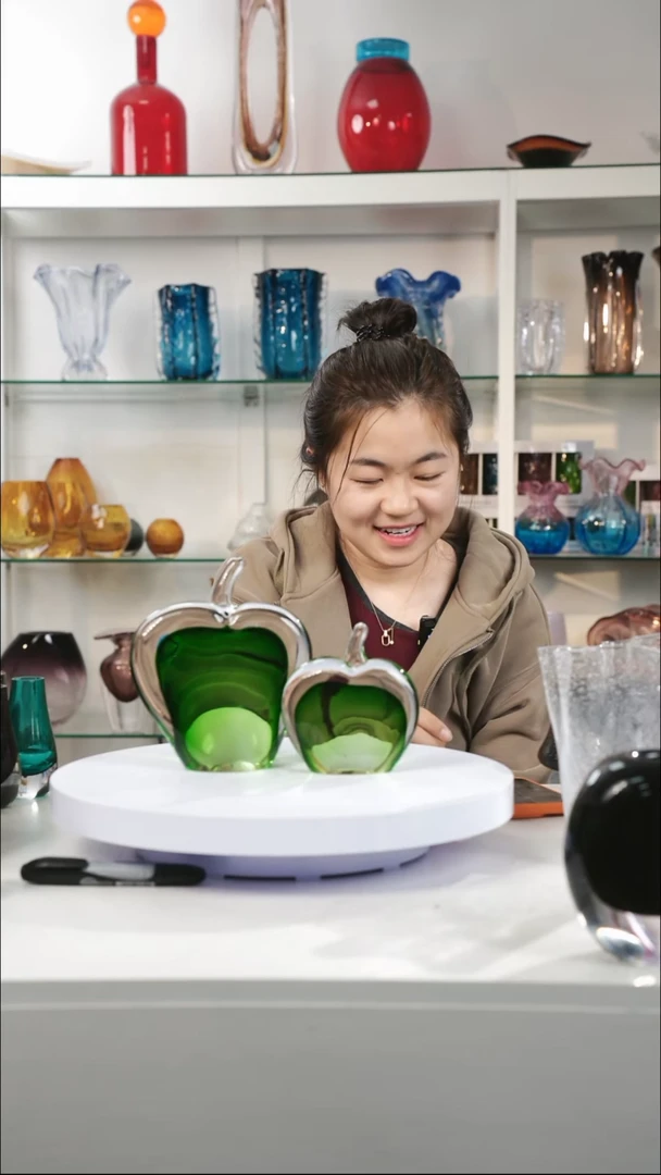 【闪购商品】一对青苹果摆件琉璃材质