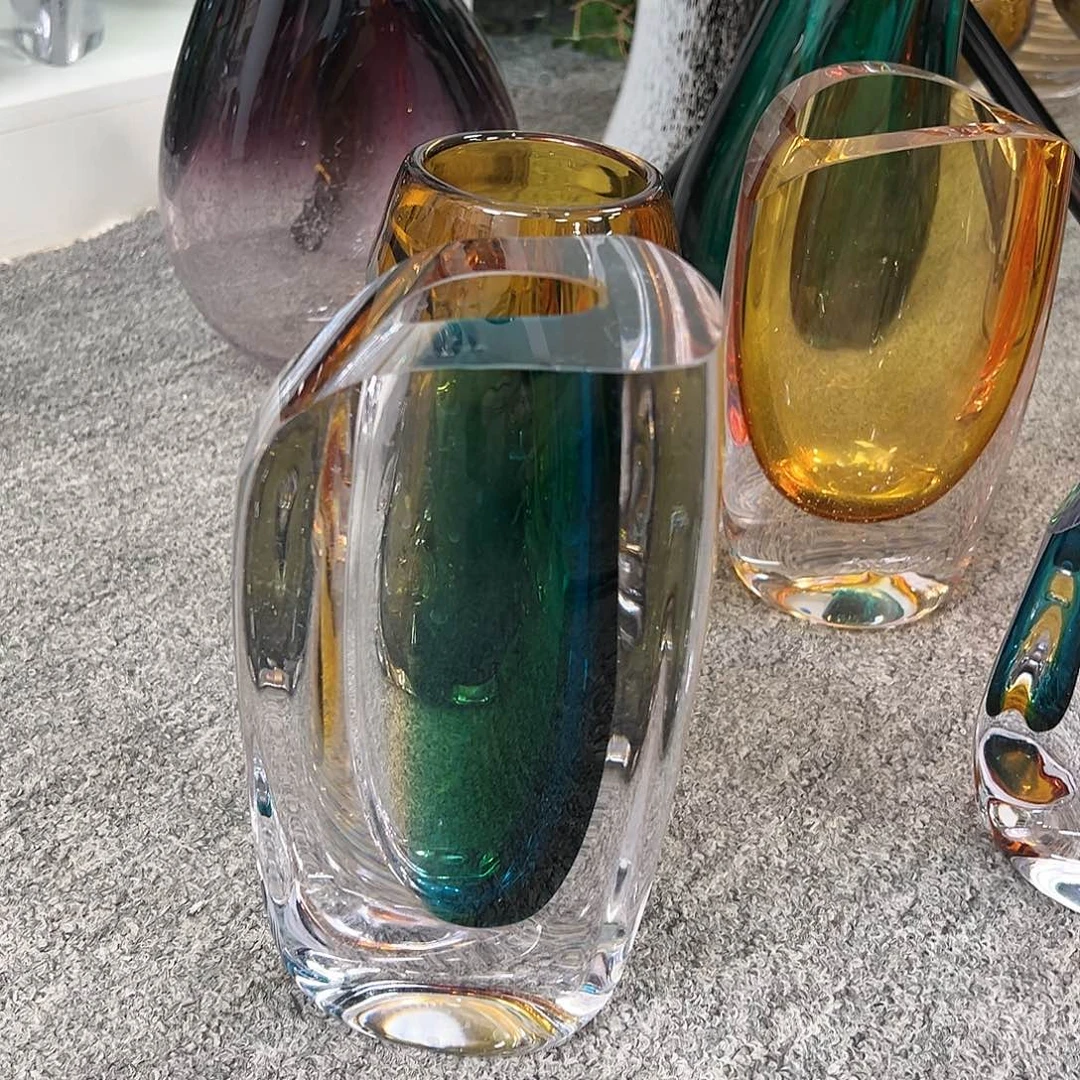 高25蓝色绿色琥珀多色萨拉斑琉璃花器