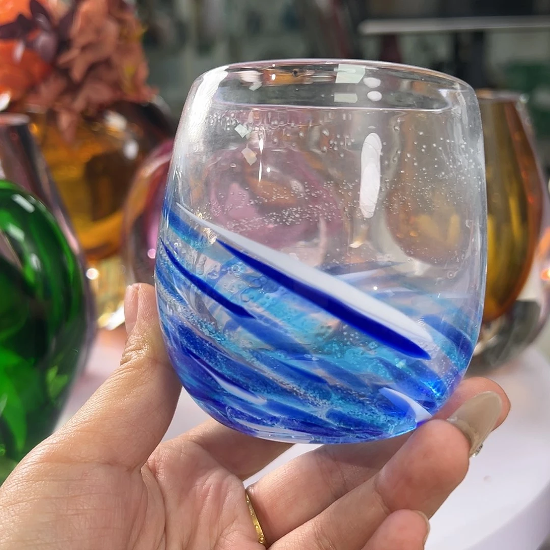 高8口6深蓝色琉璃夜光杯花器