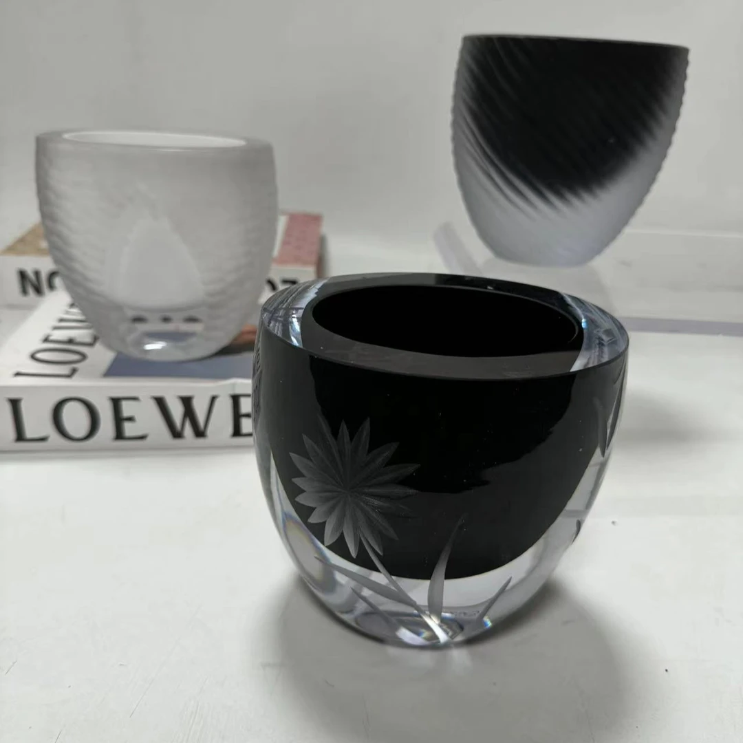 A004创意轻奢菱格纹琉璃花瓶摆件客厅玄关装饰品艺术渐变水培花器