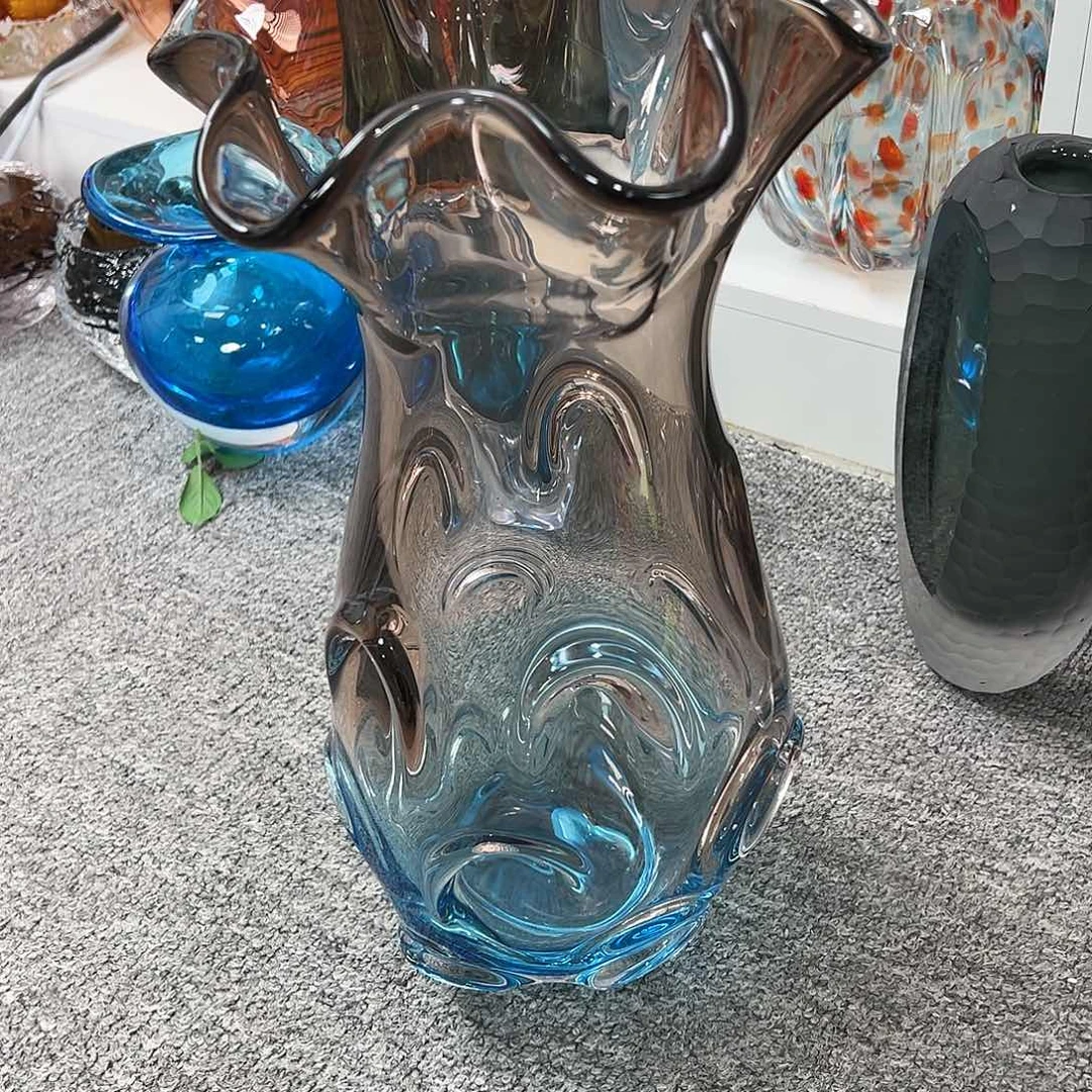 高40蓝色棕色双拼白菜琉璃花瓶