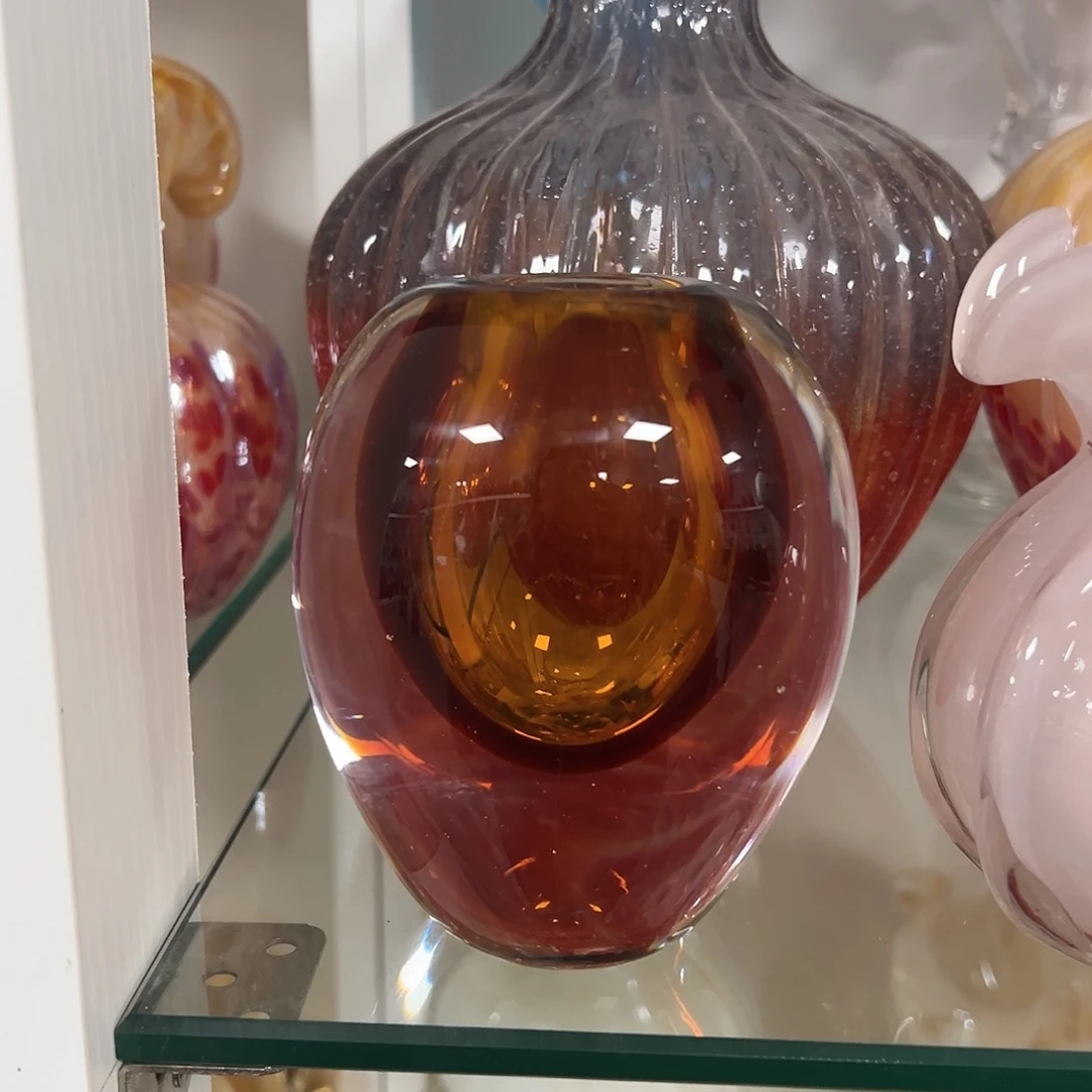 高12琥珀圆扁琉璃花器