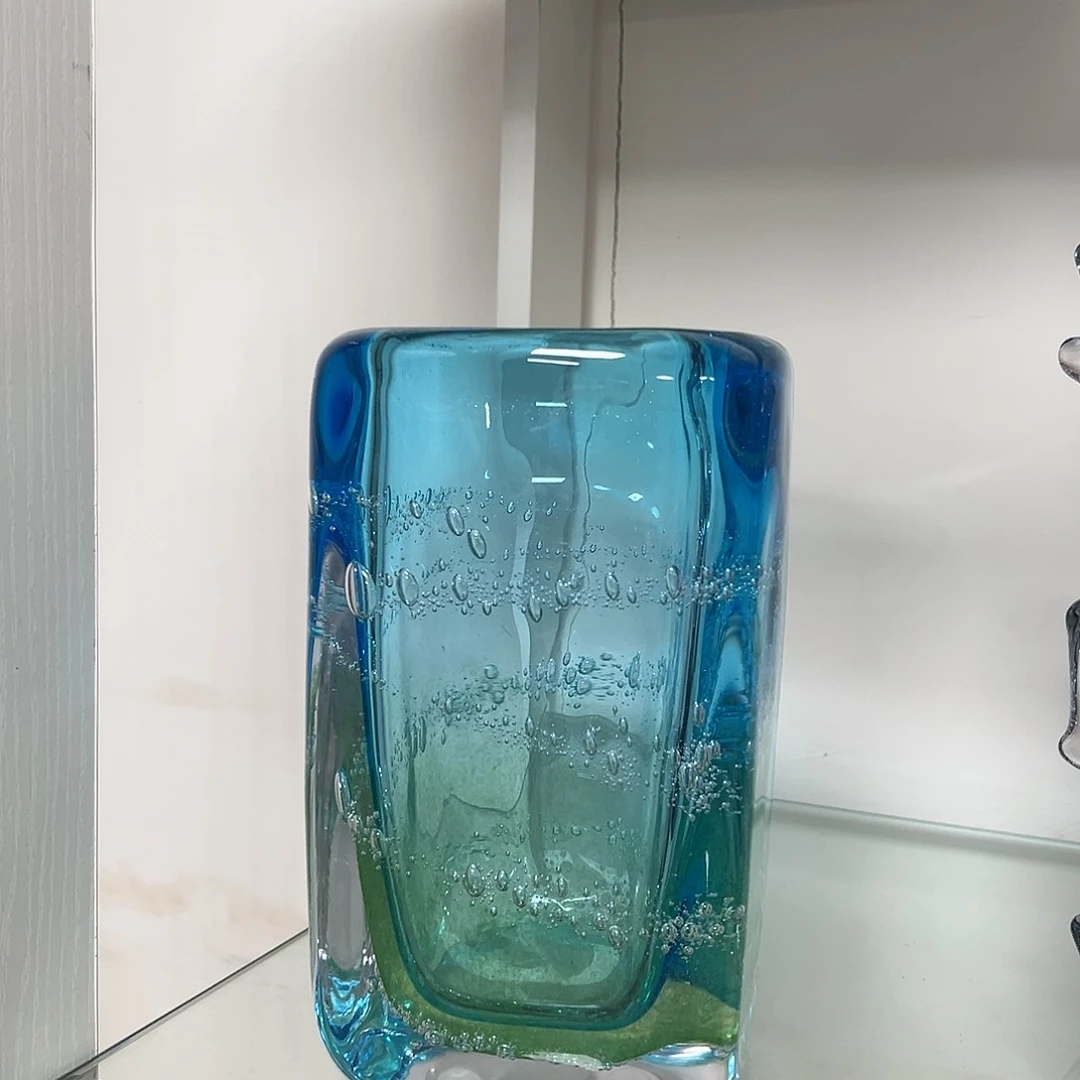 高20蓝绿双拼琉璃花器