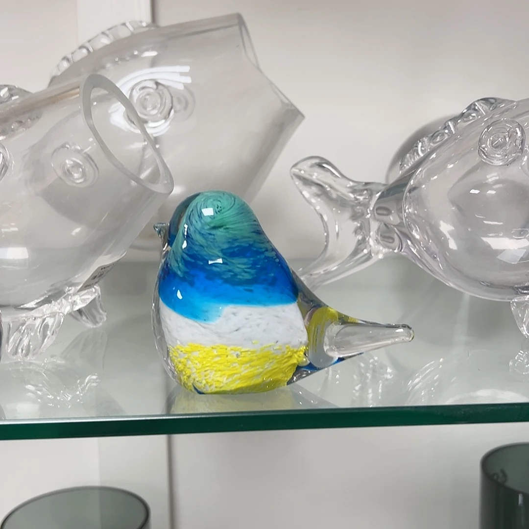 蓝色琉璃小鸟花器