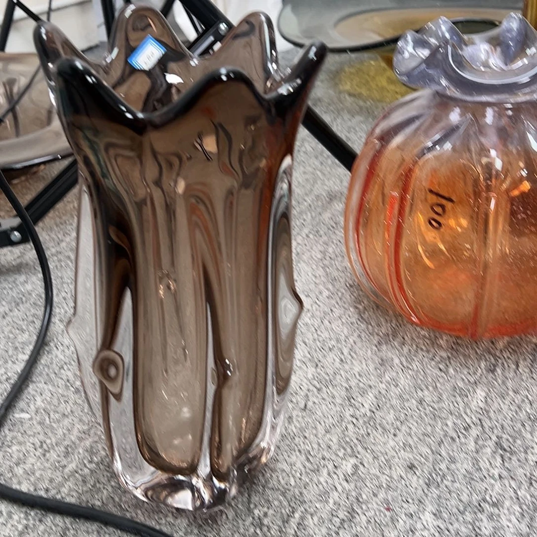 棕色拼透明琉璃花瓶花器