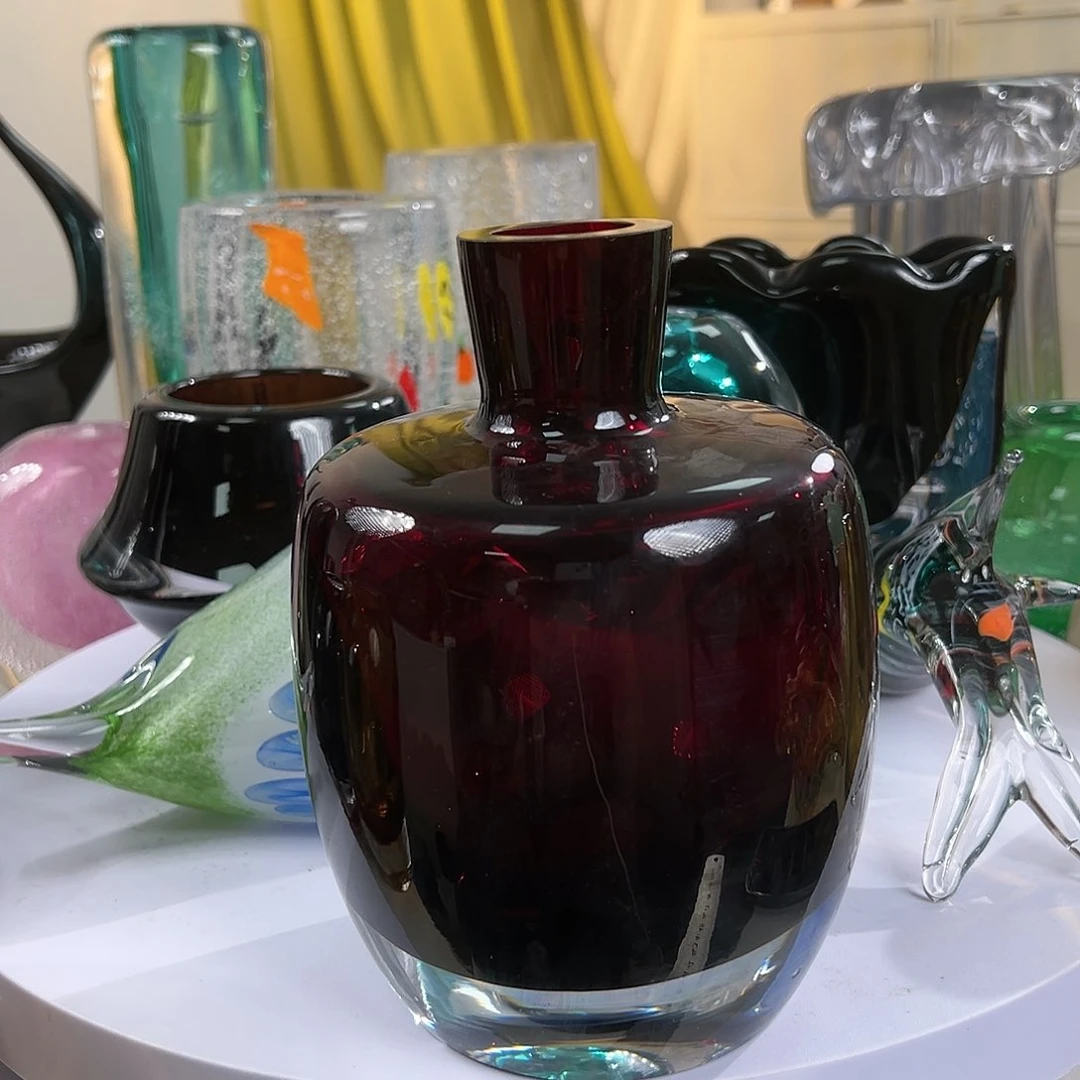 高15琉璃红色醒酒器花瓶