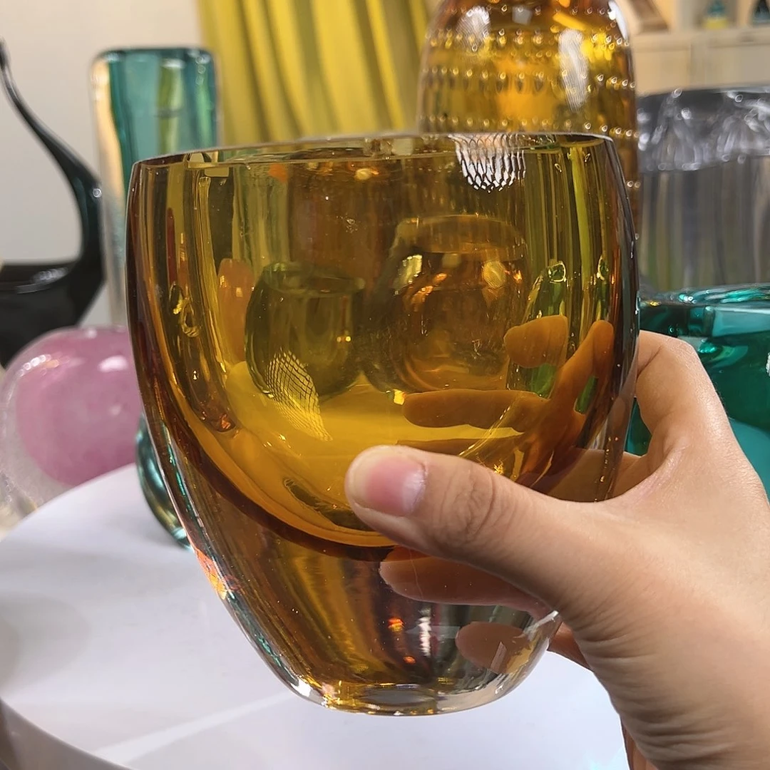 高13口9琥珀色琉璃花瓶微瑕