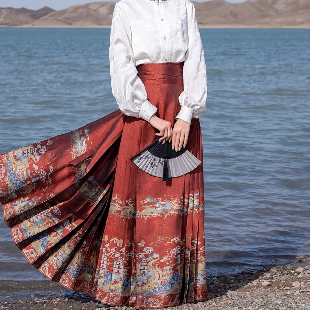 秋冬纱缎马面裙中国风显气质古风是印花不是刺绣