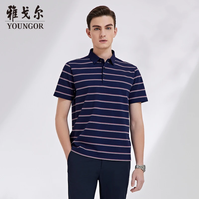 【含桑蚕丝】雅戈尔POLO衫新款男士春夏青年男夏季条纹衫透气舒适