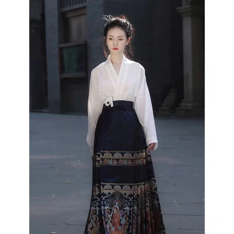 【武天法女】新中式国风马面裙改良汉服休闲纯色衬衫套装女装套装
