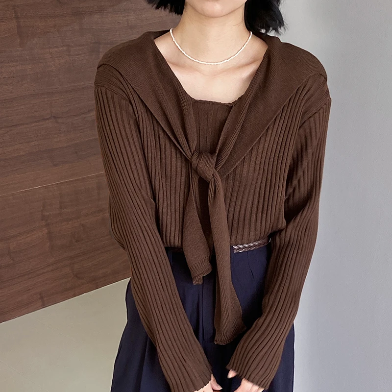 江左2024秋装新款海军领针织衫女纯色长袖韩系小众百搭上衣时尚