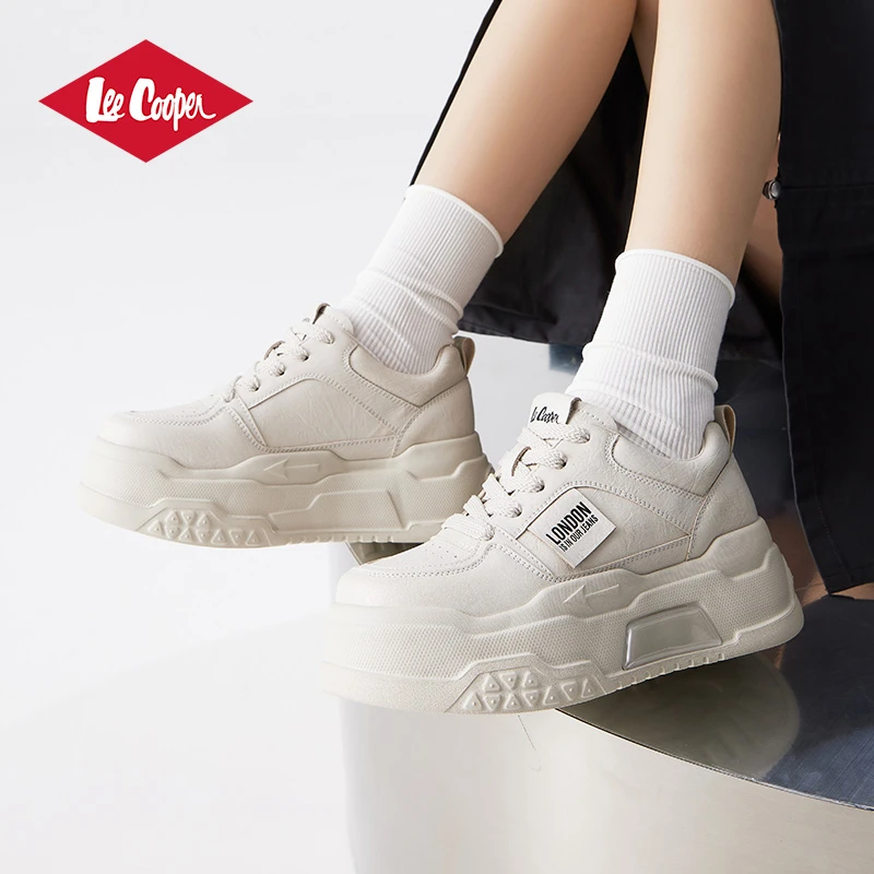 Lee Cooper2025春季新款板鞋女厚底增高百搭小白鞋韩版低帮休闲鞋