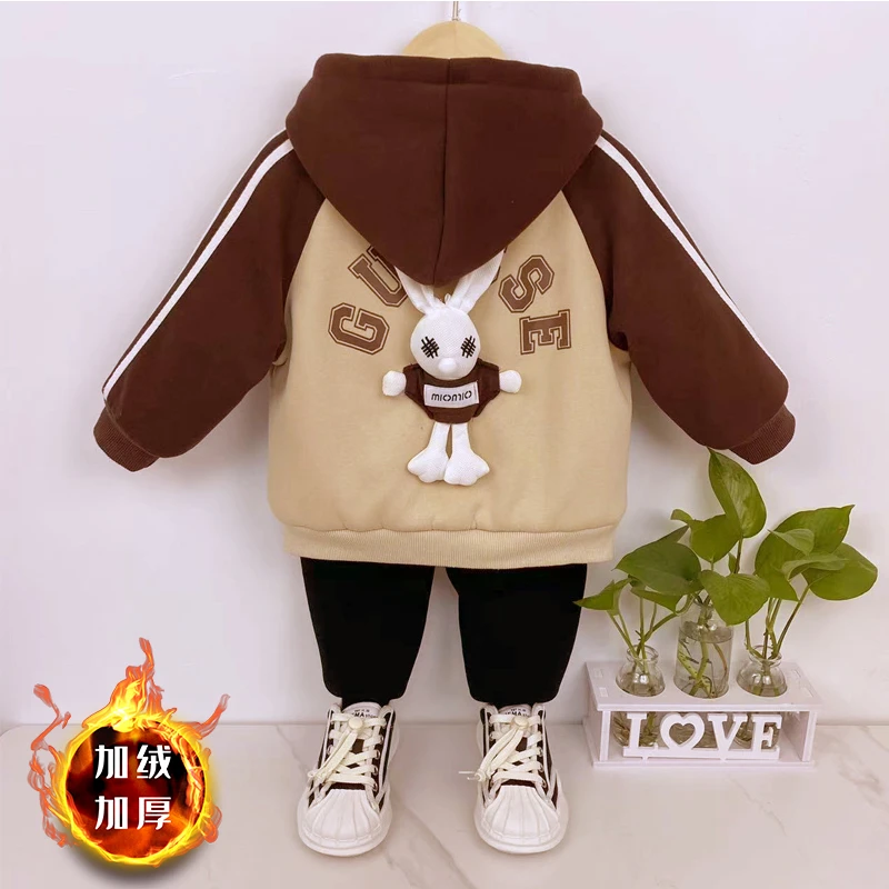 男童加绒卫衣秋冬款2025新款洋气宝宝衣服小儿童冬装加厚外套童装