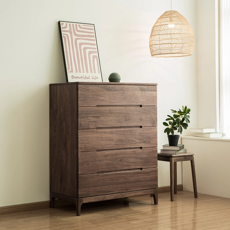 北美黑胡桃木五斗柜实木客厅边柜卧室储物柜收纳柜现代简约电视柜