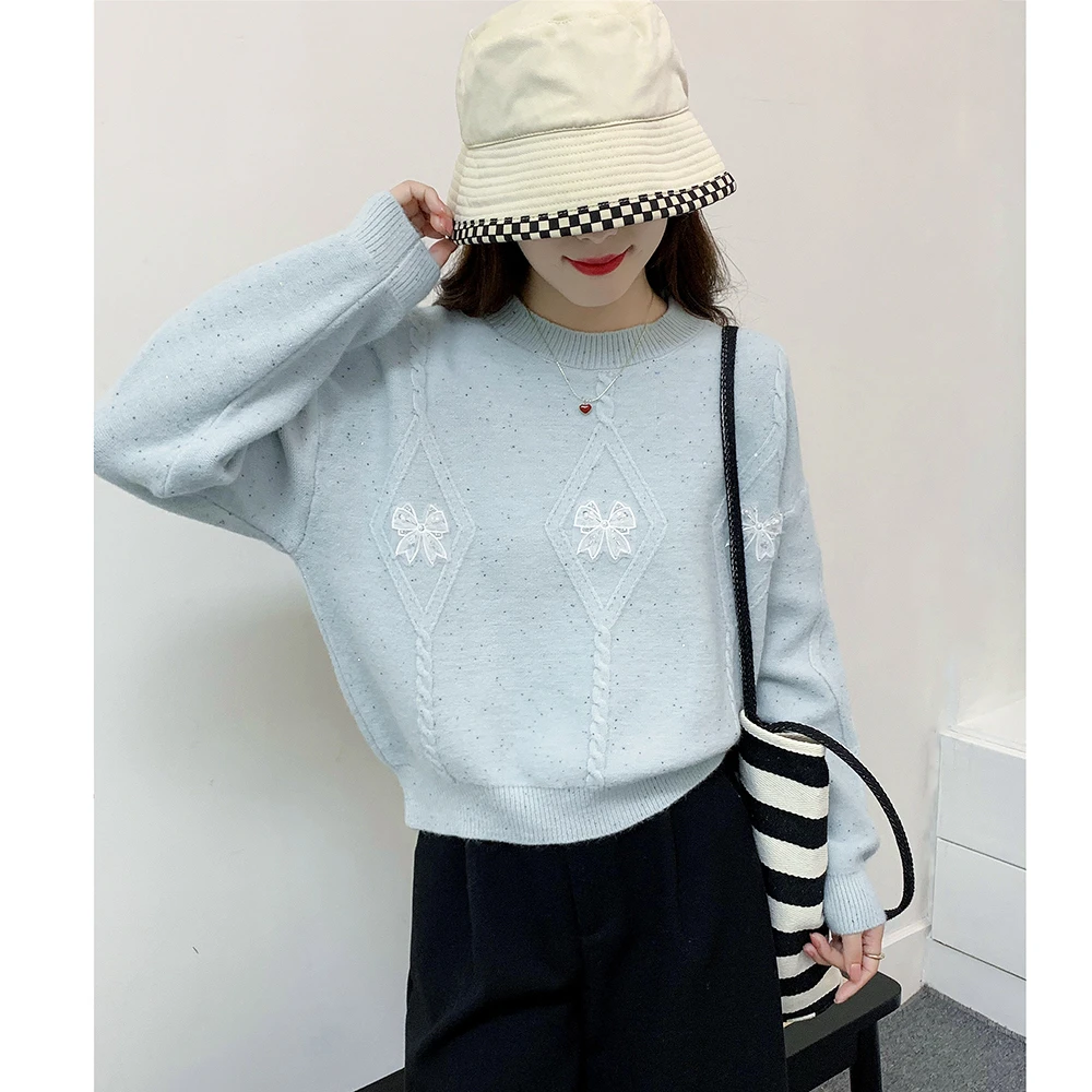 苏醒的乐园蝴蝶结装饰百搭软糯毛衣SXMY32770秋季新款休闲毛衣女