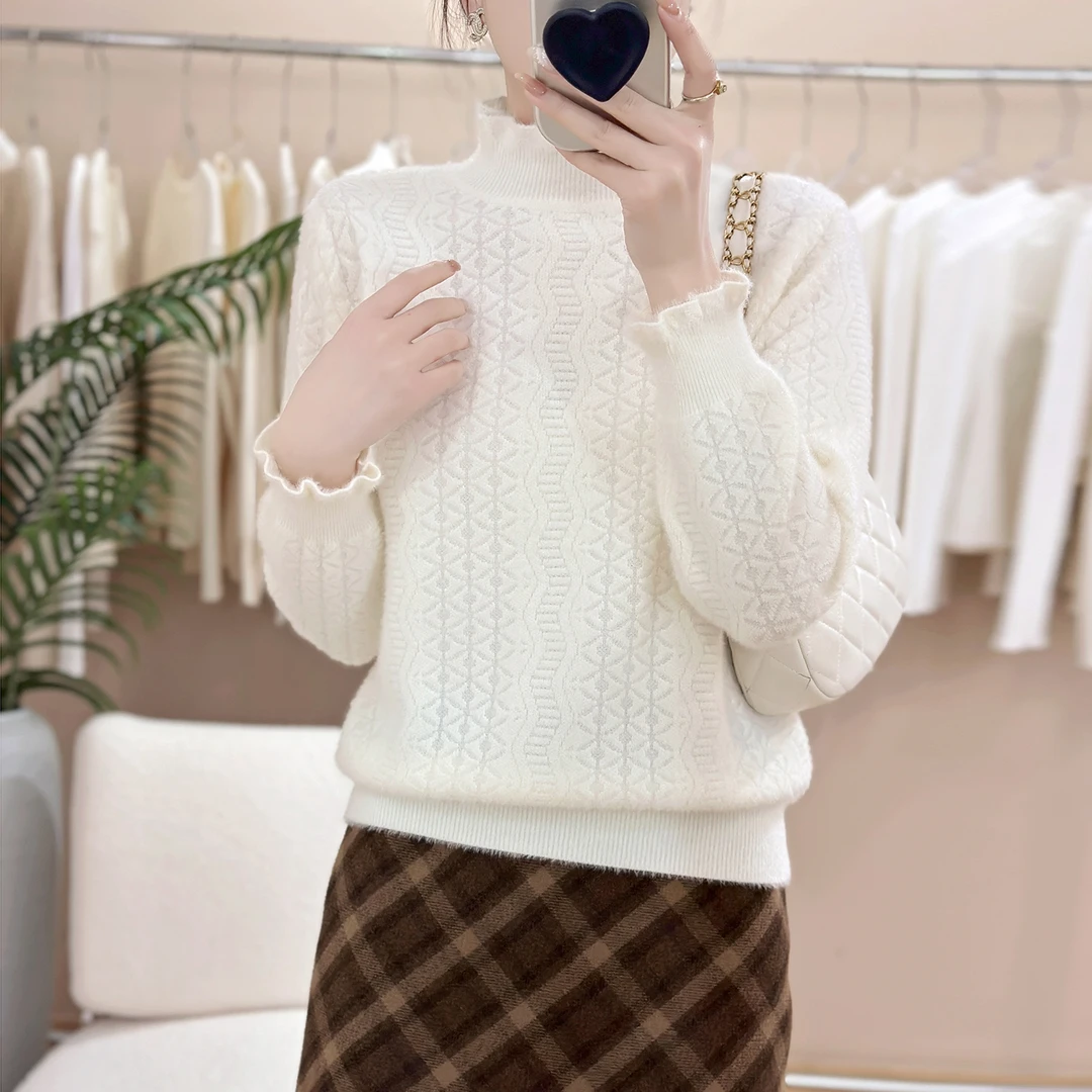 苏醒的乐园波浪边软柔亲肤SXMY32846百搭显瘦半高领打底衫毛衣