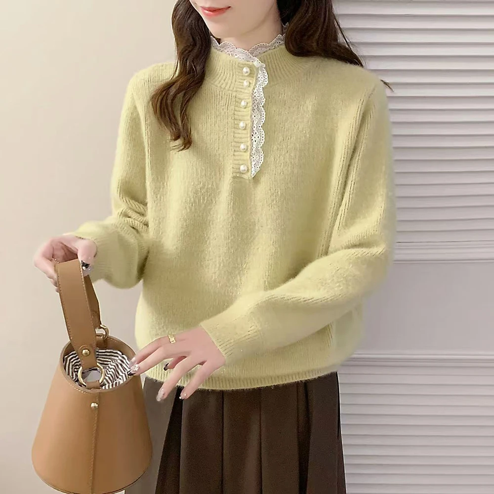 苏醒的乐园蕾丝拼接钉珠针织SXMY32885时尚百搭显瘦加厚女毛衣