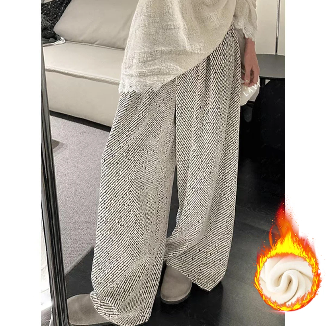 【加绒加厚】【现货】亮丝雪尼尔阔腿裤女秋冬2024高腰垂感休闲裤子