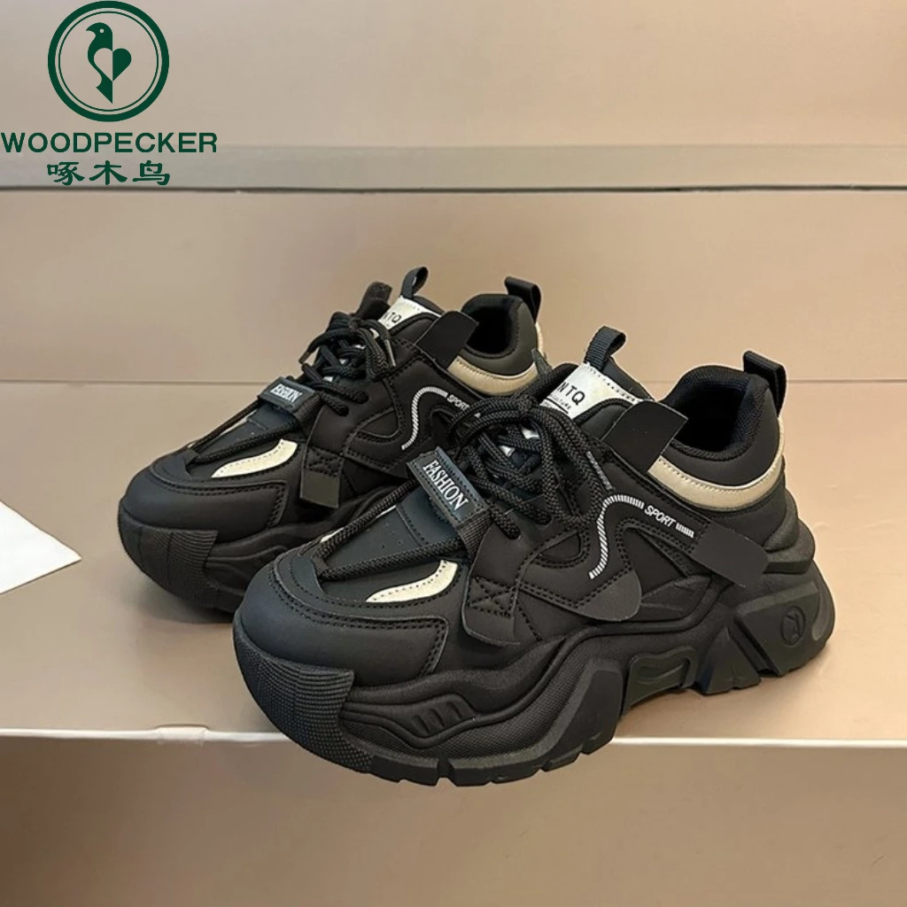 啄木鸟新款老爹鞋女2024年秋冬网红厚底增高时尚百搭运动休闲鞋百