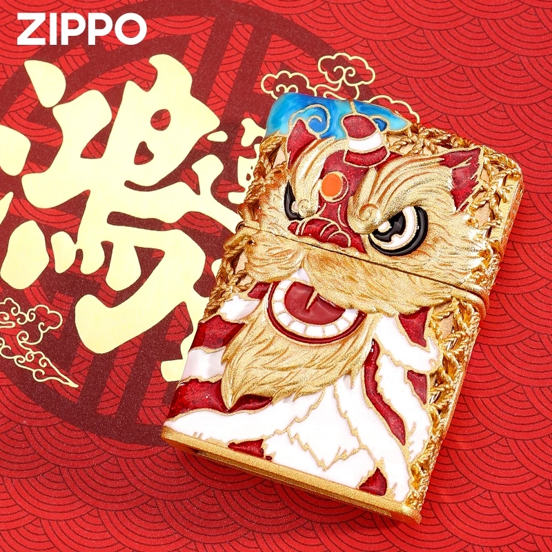 ZIPPO打火机DIY鸿运当头掐丝珐琅重甲机大礼盒包装金色防风礼盒装
