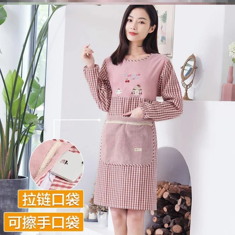 韩国围裙防尘衣服 女 工作大褂女工作服新款2021爆款防水防油家用