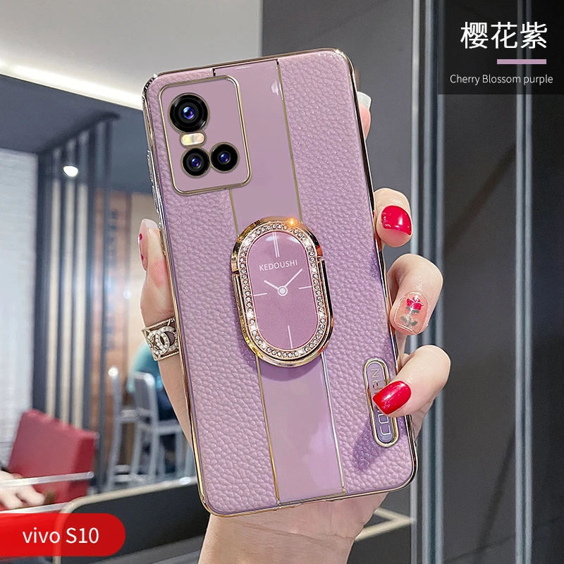潮钻适用vivos10手机壳网红女款s10pro荔枝纹水钻高级支架防摔壳