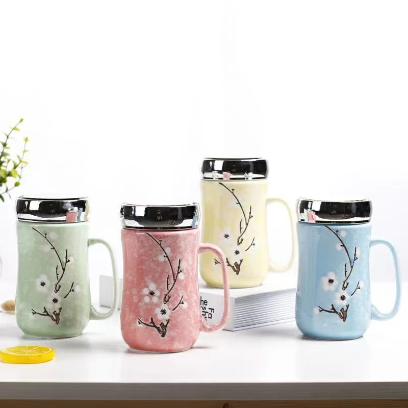 陶瓷水杯马克杯镜面水杯茶杯马克杯带盖男女喝水杯韩版学生奶杯