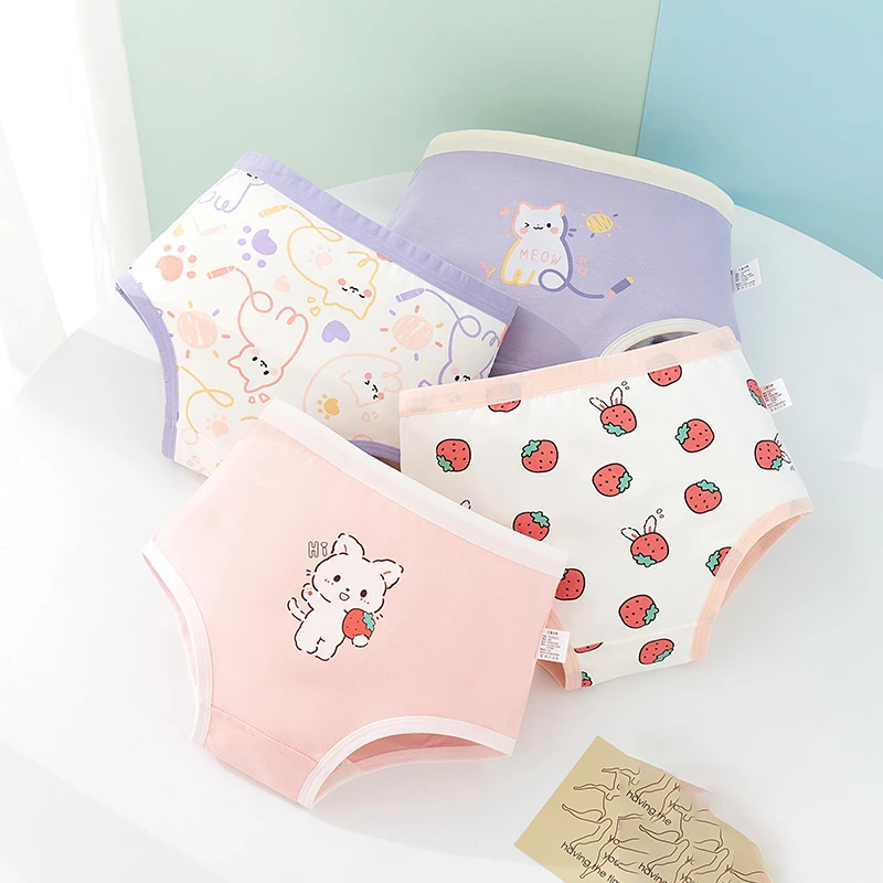 韩版三角裤女童4条装纯棉少女透气内裤中大童女孩平角