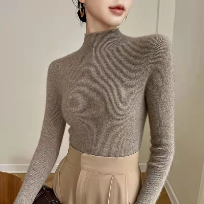 绒女一线成衣半高领抽条山羊绒衫女显瘦内搭打底衫秋冬季YR073