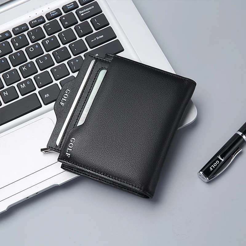 GOLF/高尔夫商务休闲男士证件位卡包短款竖款钱包男牛皮皮夹钱夹