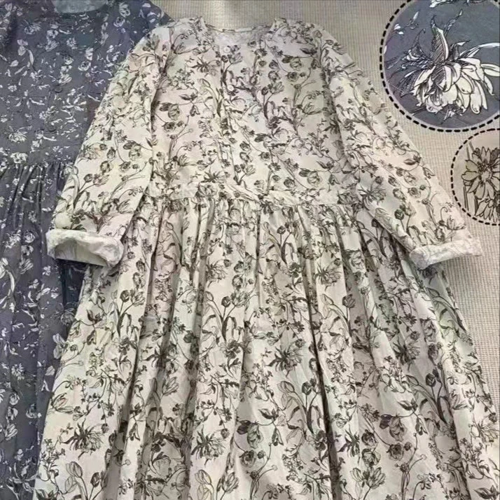 田园风格数码印花纯棉连衣裙