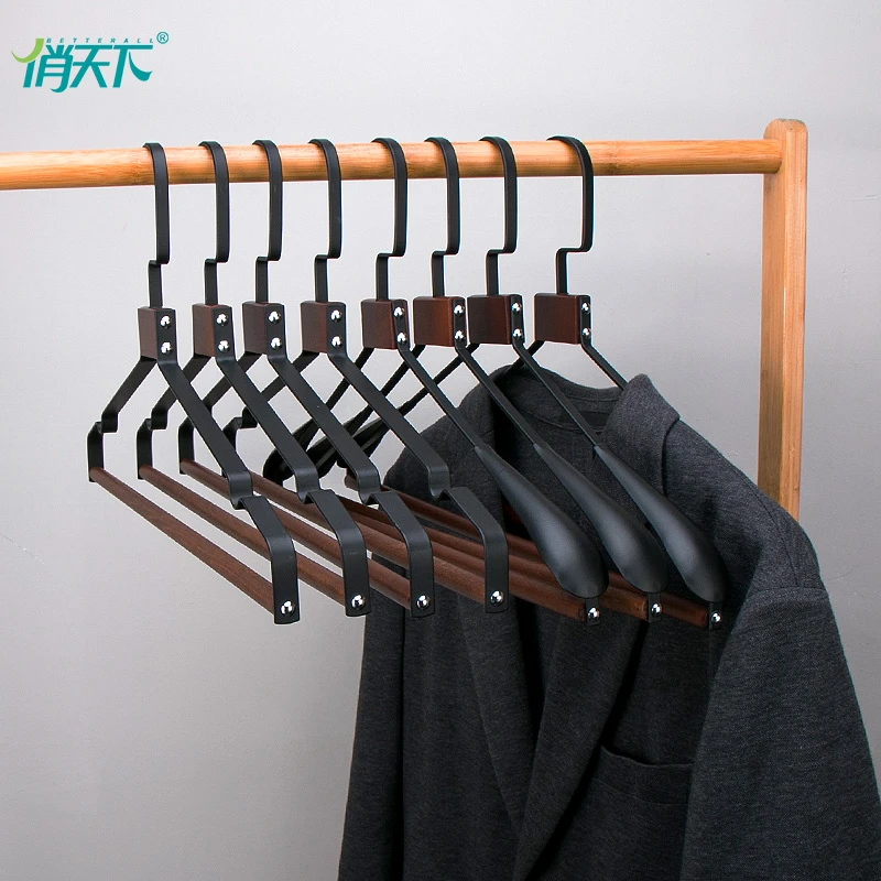 实木铁艺衣架家用挂衣木质衣服架子木头衣柜衣架挂衣架服装店专用