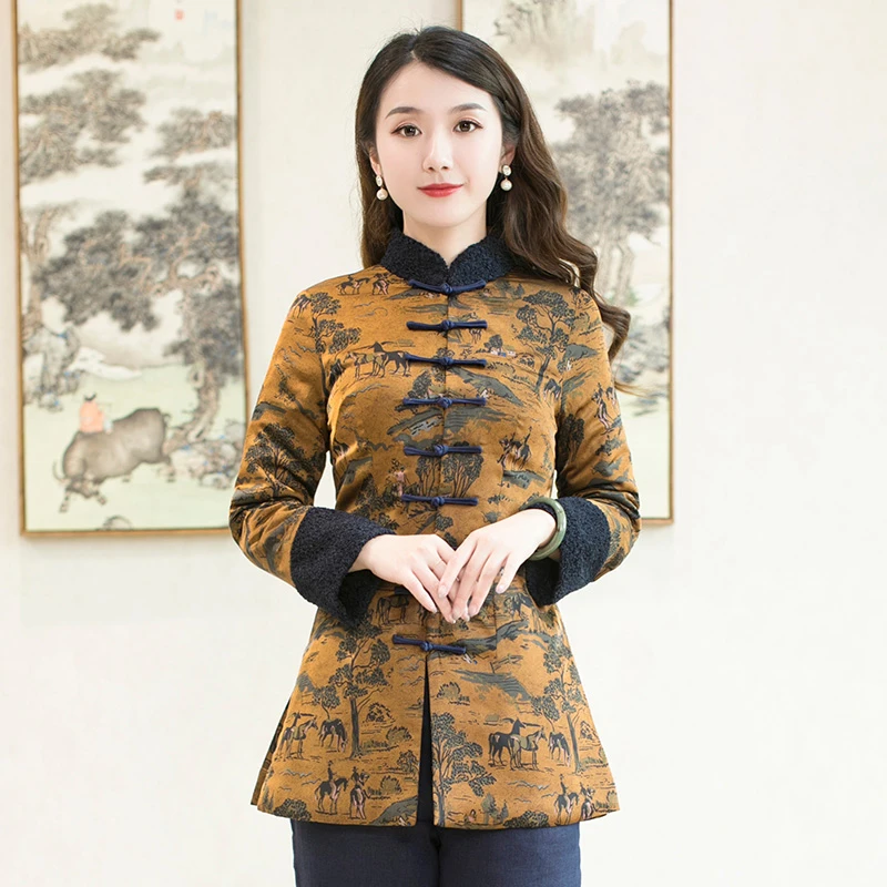 如意风改良唐装冬款加厚旗袍式上衣保暖外套修身复古中式女装R605
