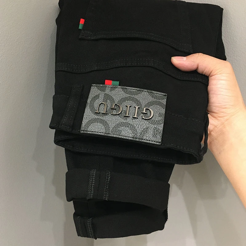 242-高端轻奢黑色牛仔裤男秋季新款潮流修身小直筒弹力休闲长裤潮