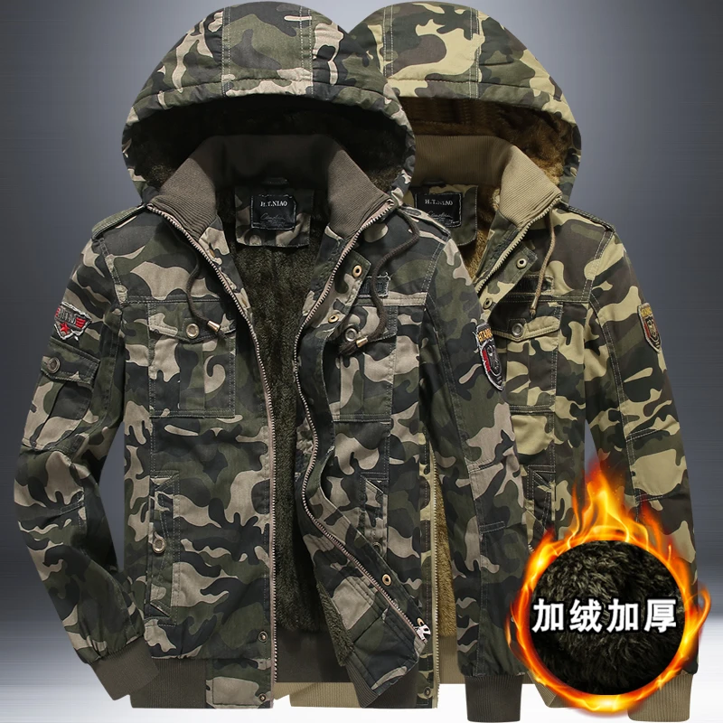 潮掌柜迷彩服外套男加绒加厚棉服冬季户外厚实工装夹克男防风男装