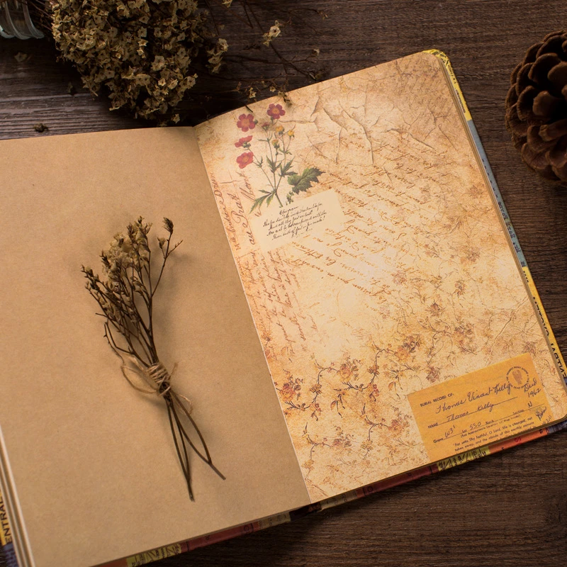 欧式复古风格A5彩页日记本创意牛皮纸插画笔记本子