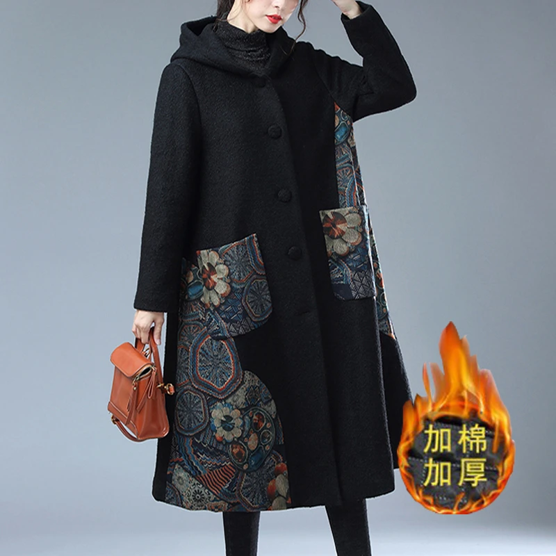 宽松大码水貂绒毛呢外套女中长款2025新款秋冬加棉加厚呢子大衣
