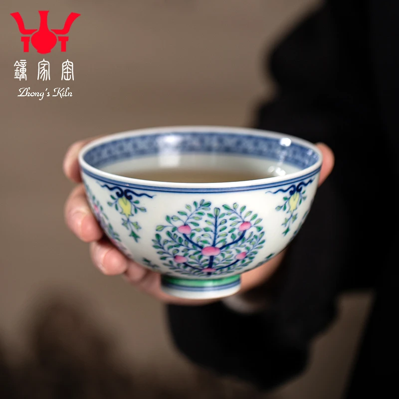 钟家窑主人杯单杯 景德镇陶瓷功夫茶具茶杯柴窑青花斗彩发财树杯