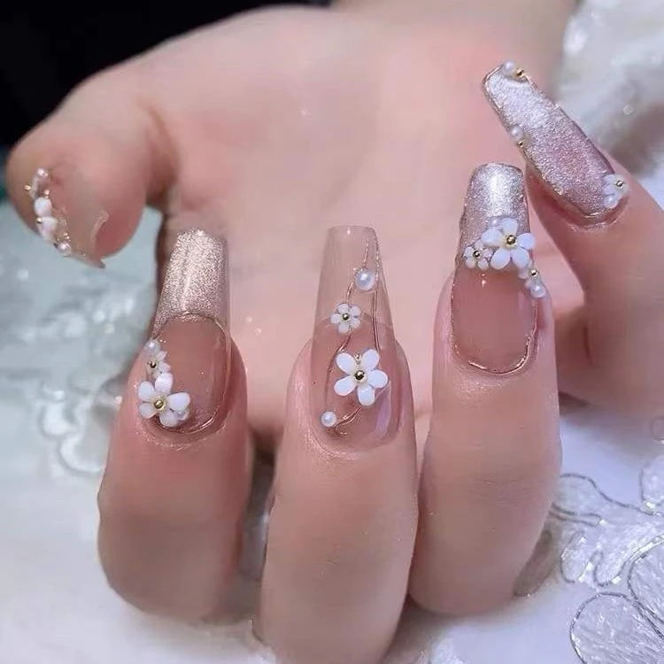 美甲山茶花五瓣花彩色花