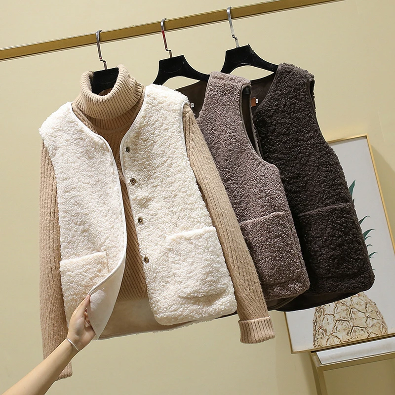 羊羔绒新款秋冬棉马甲女加绒保暖背心坎肩马夹时尚百搭坎肩外套女