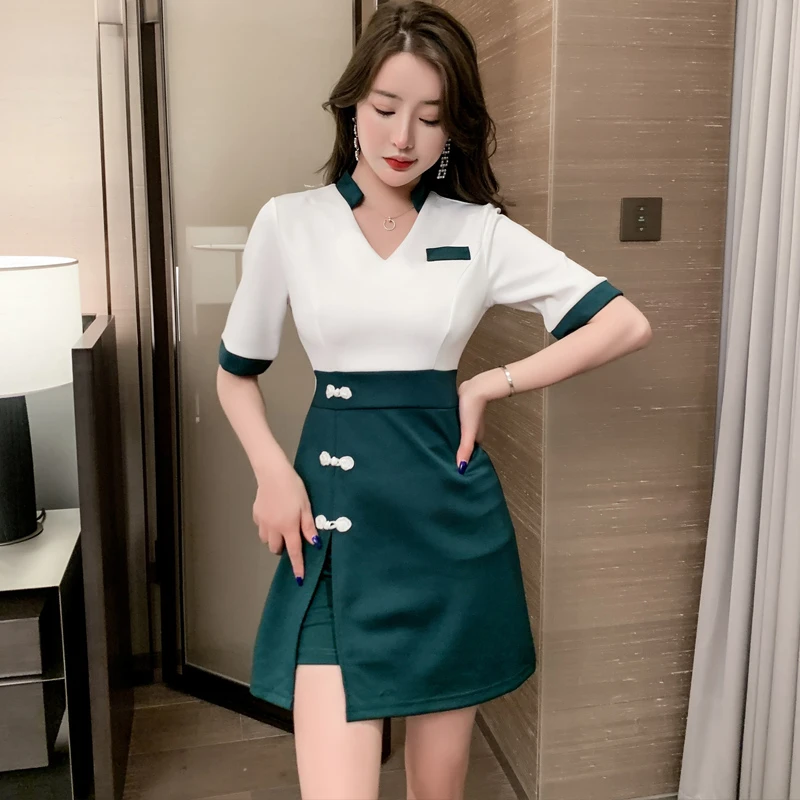 2024年新款美容师养生足疗SPA按摩中式工作服足浴足疗技师服套装