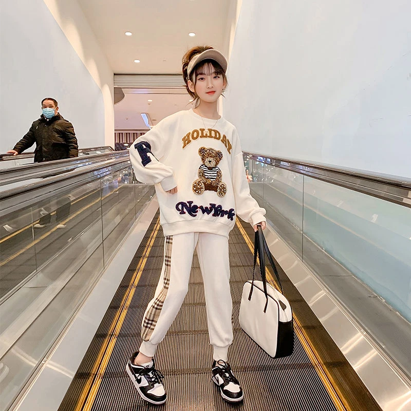 女童套装春装2024新款洋气时髦网红春秋童装中大童儿童卫衣两件套