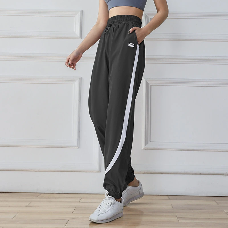 系带高腰宽松运动裤女束脚透气跑步裤速干瑜伽裤外穿工装休闲长裤