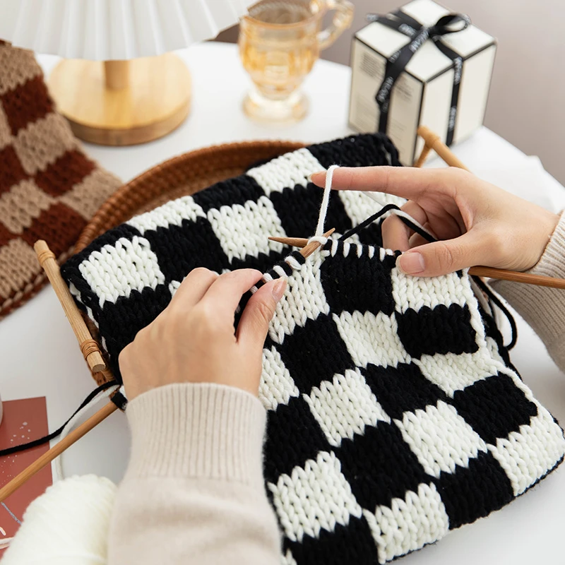 手工DIY棋盘格围巾材料包自己织