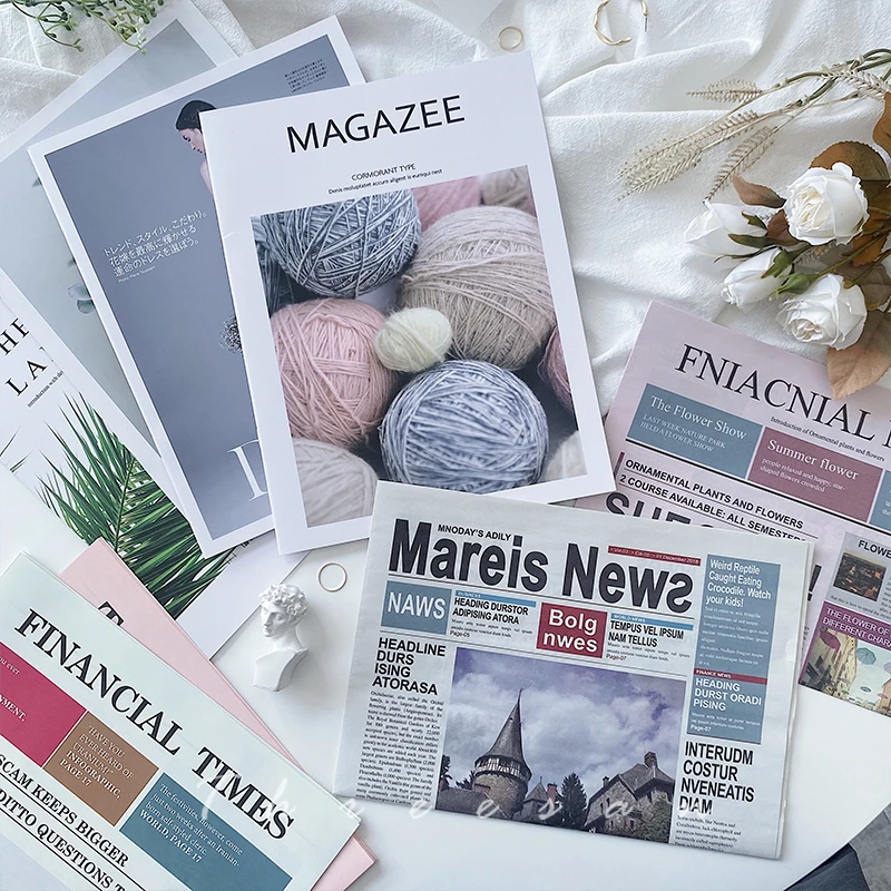 ins风拍照道具摆件复古英文报纸杂志网红饰品装饰摄影道具背景布