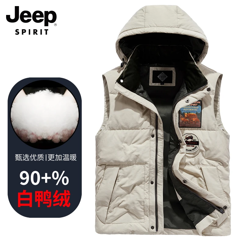 JEEPSPIRIT秋冬季加厚羽绒马甲男士工装保暖外套坎肩背心情侣上衣