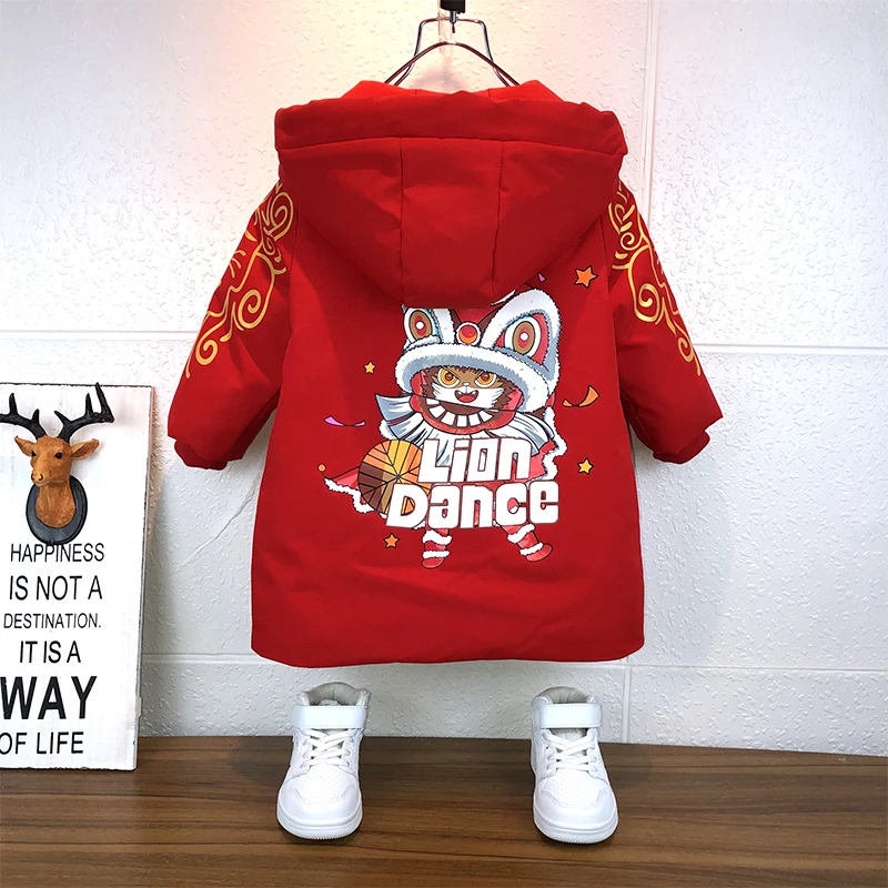 男童唐装棉衣中长款儿童中国风拜年服新年服装喜庆冬季加厚外套潮