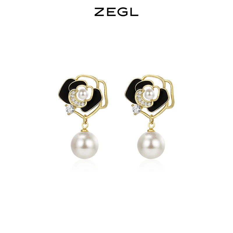 ZEGL 合金合成锆石耳饰 春夏山茶花耳环女轻奢高级感气质优雅耳钉