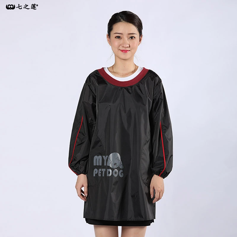 【30127红黑F】防水防油厨房洗车水产专用杀鱼长袖罩衣围裙做饭