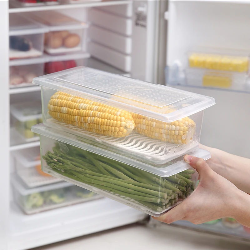 【2个装】食品级冰箱保鲜盒食物收纳盒筷子盒带沥水板鱼盒冷冻盒